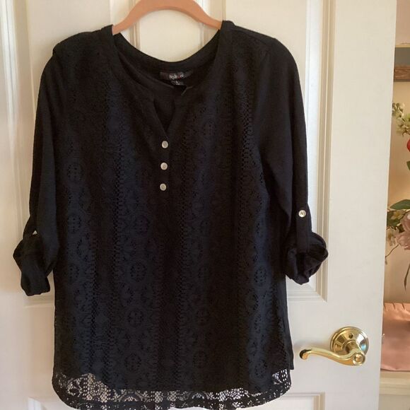 NWOT. Style & Co. (a Macy’s brand) Women’s L /S Black Layered Top - Picture 1 of 10